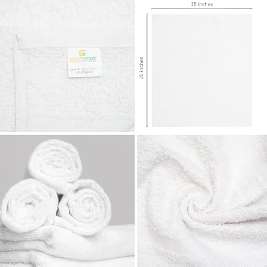 GOLD TEXTILES Bulk Pack 60 Pcs (5 Dozen) White Economy 15x25 Inches Basic Hand Towel - 2.25 lb/dz