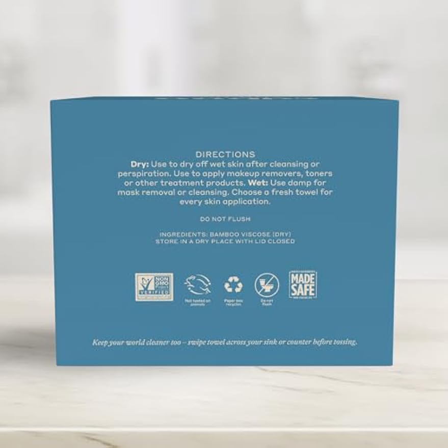Caboo Tree Free Disposable Face Towels – 50 Soft, Lint-Free Towels | Extra-Large 10x11.5” | Gentle Alternative to Makeup Wipes & Washcloths