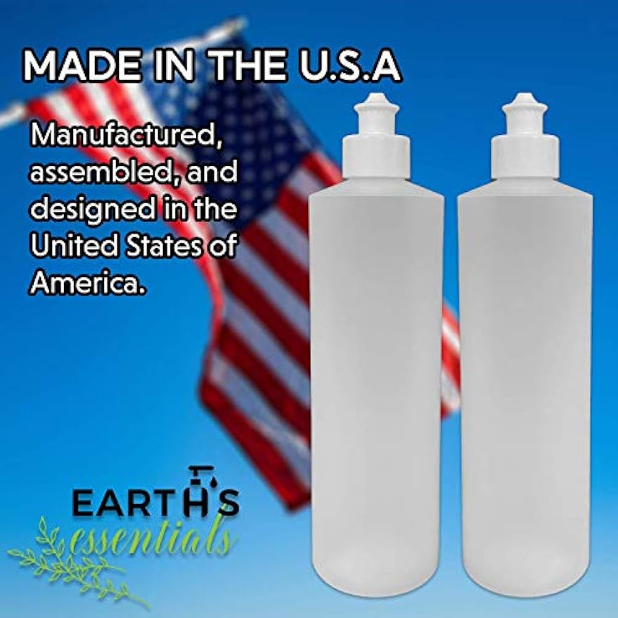 2 Pack Refillable 16 Ounce HDPE Squeeze Bottles With Push/Pull Button Top Dispenser Caps-Great For Lotions, Shampoos, Conditioners and Massage Oils-Includes our patented thread-on funnel