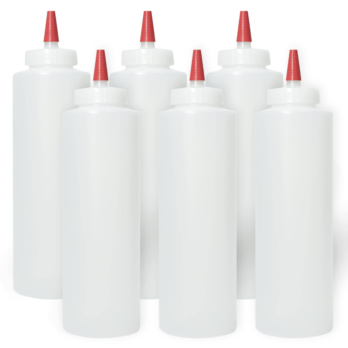 Pinnacle Mercantile Squeeze Bottles For Sauces 32 Oz Clear Wide Mouth Pack Of 6 Refillable Ketchup Bottle And Olive Oil Dispenser Bottle Set BPA Free Easy Label Ready