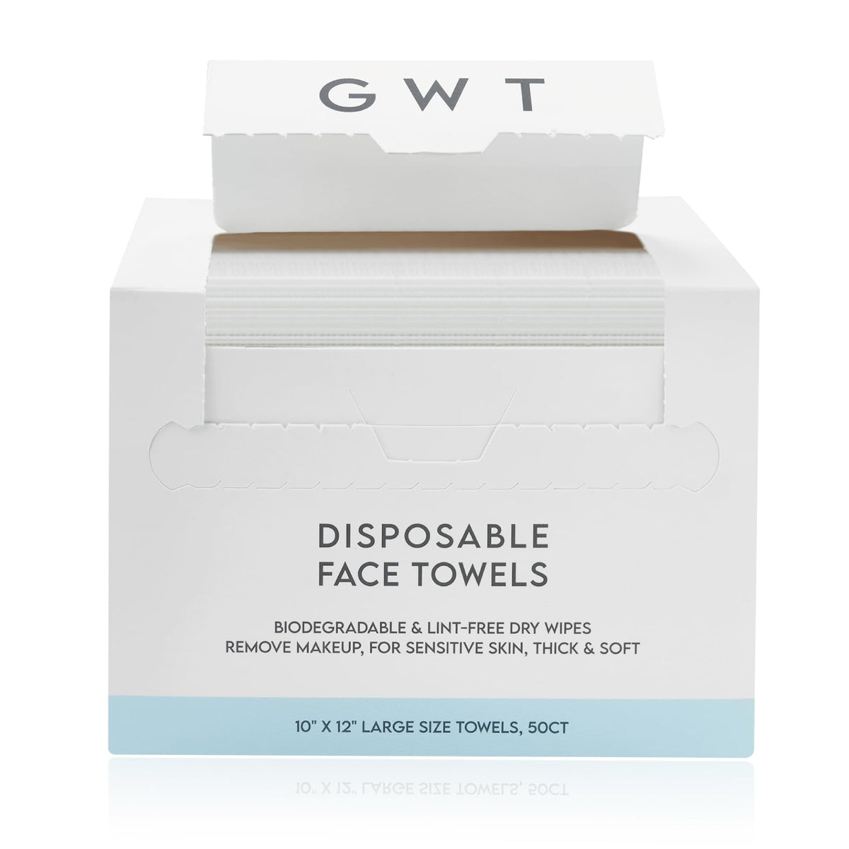 GWT XL Disposable Fragrance-Free Face Towels, 50 Count, 1 Pack | Lint-free, Makeup remover & cleanser, Biodegradable, Dry Wipes, Wet or Dry Use, Sensitive Skin