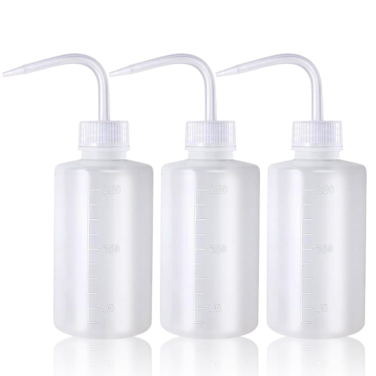 Squeeze Bottles 3-Pack (250ml/8.45oz) Leak-Proof Wash Bottle | For Cleaning, Watering & Precision Tasks, LDPE Squirt Bottles with Angled Nozzle & Measurement Scale