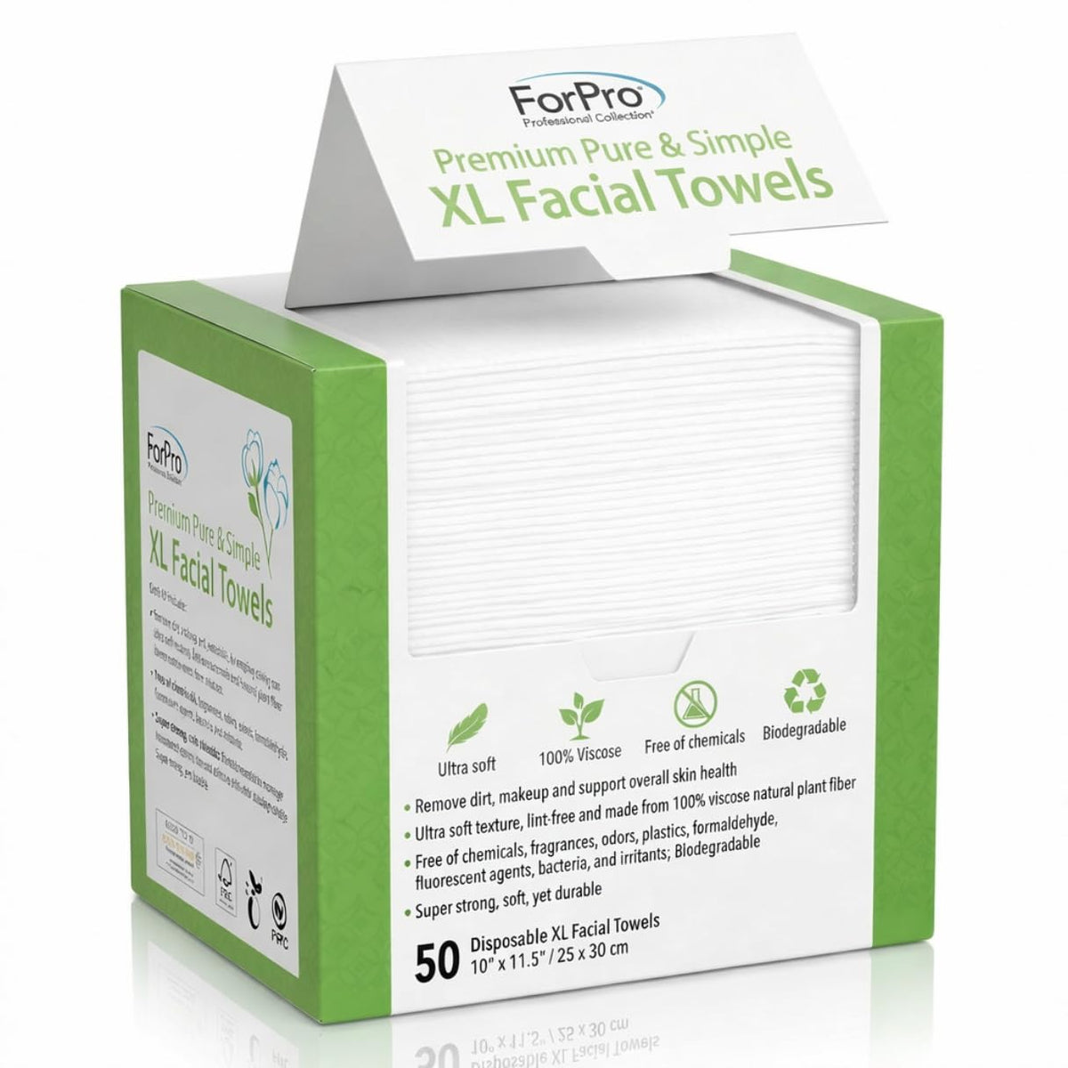 ForPro Travel Size Disposable Face Towels, 8"x8" Compact Dry Wipes Bulk Pack, Ultra Soft Lint-Free Viscose Makeup Remover Pads for Sensitive Skin, Biodegradable, Vegan, 600-Count