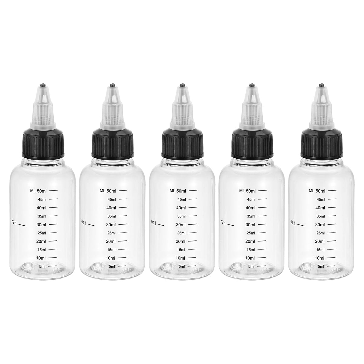 PATIKIL 1oz(30ml) Plastic Dispensing Bottle, 5Pcs Squeeze Graduated Empty Bottles with Black Twist Cap for Liquids, Inks, Oils, Sauces, Arts and Crafts, Transparent