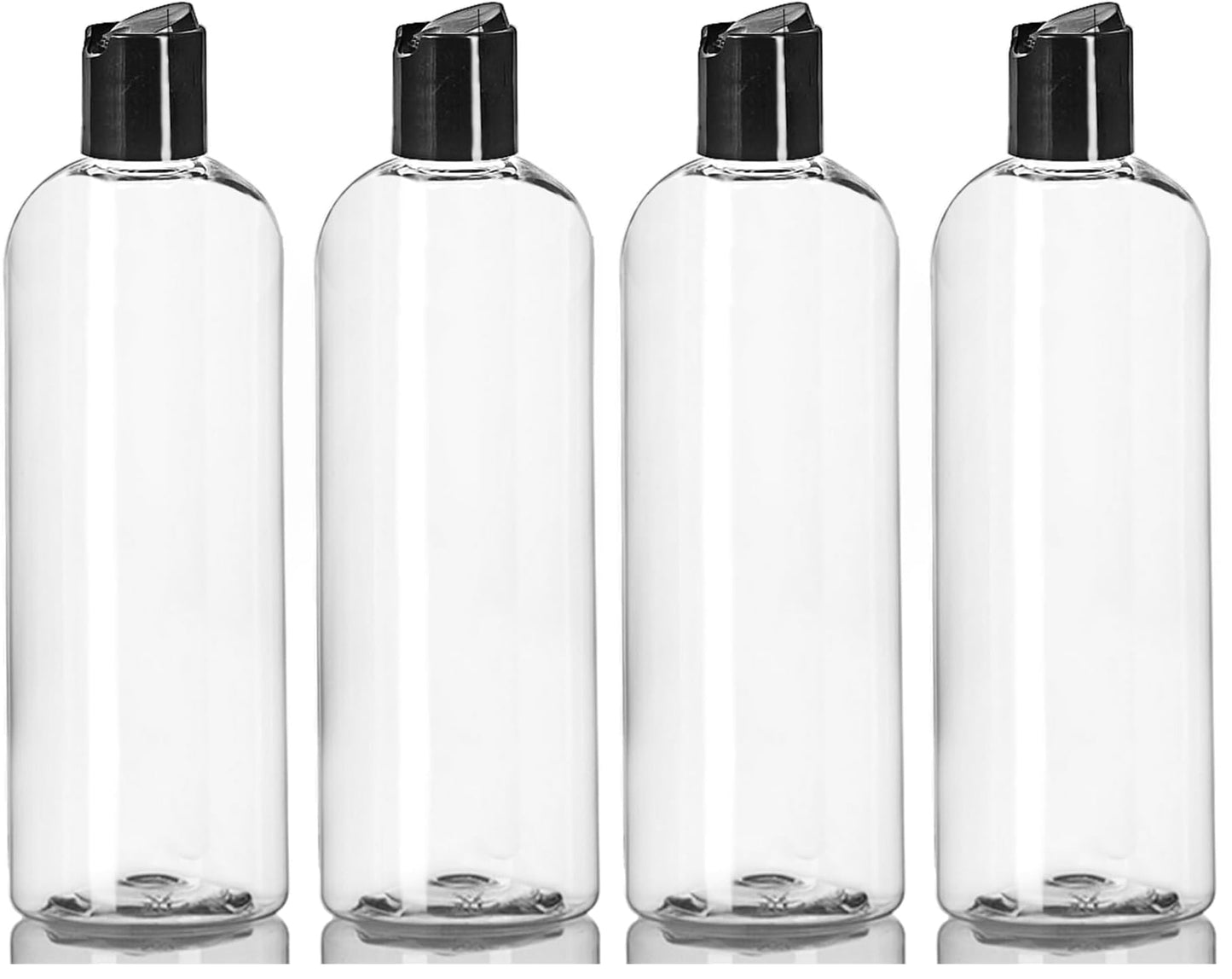 ljdeals 16 oz Clear Plastic Empty Bottles with Black Disc Top Caps, Squeezable Refillable Containers for Shampoo, Lotions, Cream and more Pack of 2, BPA Free, Made in USA