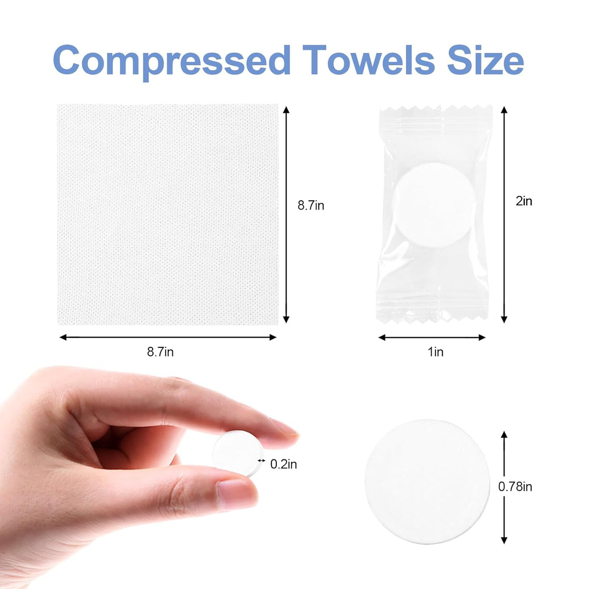 Disposable Compressed Towels, Compressed Towel Tablets, 100 Count | Soft Biodegradable Compressed Towels, Compact Portable For Travel, Camping, Sports, Salon, Kitchen, 3s Quick Absorb, Reusable