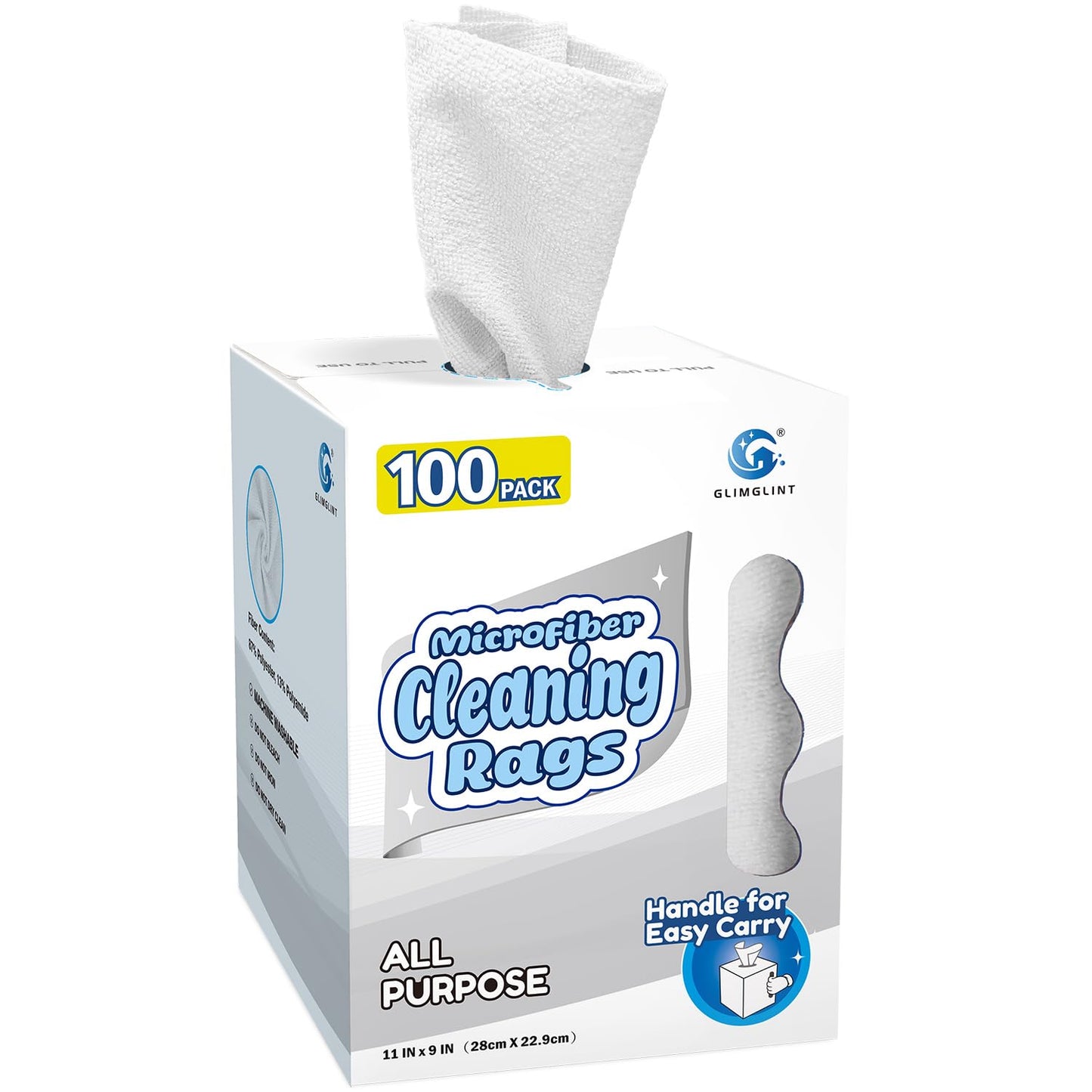 GLIMGLINT Microfiber Cleaning Cloth 100 Pack, Reusable Paper Towels 11 x 9 | Lint Free & Ultra Absorbent Cleaning Rags for Car, Home, Kitchen, Glass & Screen, Washable Shop Towel Rag with Box Grey