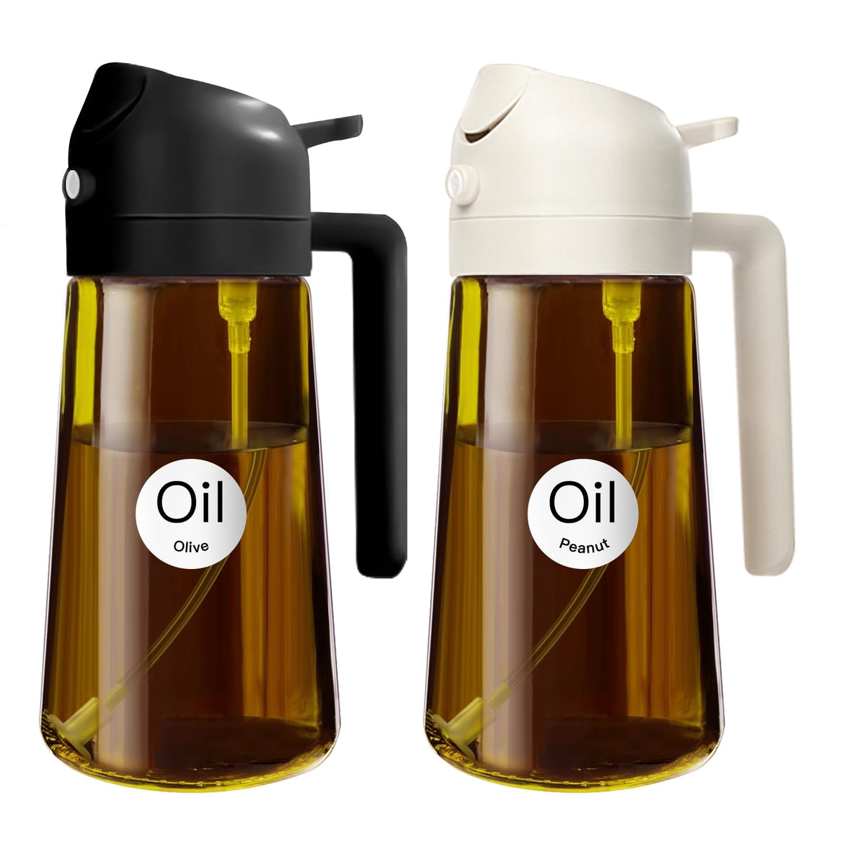 YARRAMATE 16oz/470ml Light Blocking Oil Sprayer for Cooking (Black) | Food-Grade 2 in 1 Olive Oil Dispenser Bottle for Kitchen, Premium Dark Amber Glass Oil Bottle for Air Fryer, BBQ