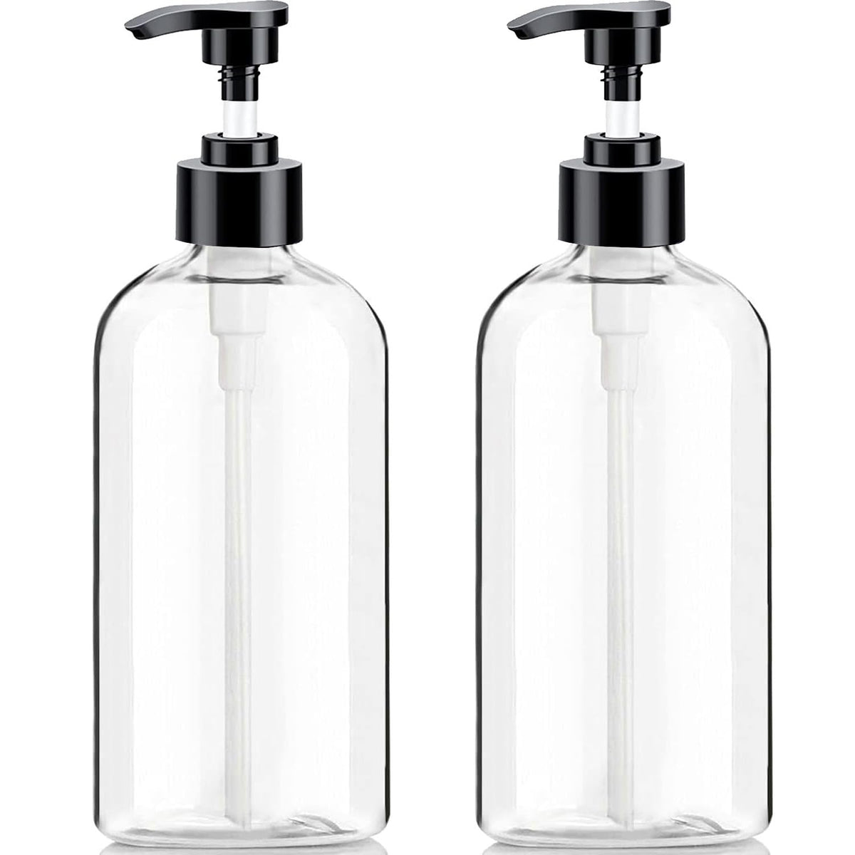 Empty Plastic Pump Bottles Dispenser 4 Pack 16oz/500ml Portable Clear BPA-Free Cylinder Shampoo Lotion Hand Pump Bottle Durable Refillable Containers