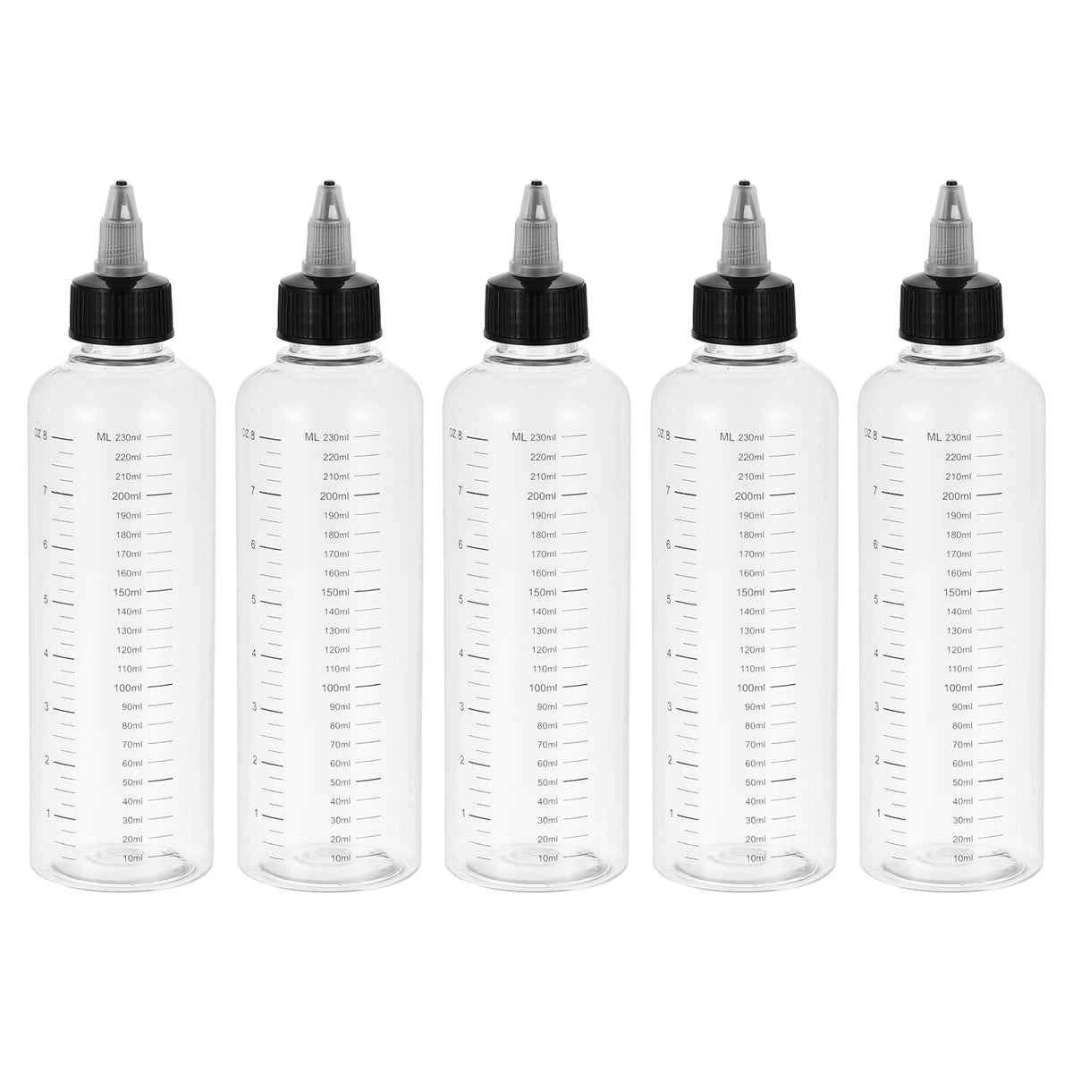 PATIKIL 1oz(30ml) Plastic Dispensing Bottle, 5Pcs Squeeze Graduated Empty Bottles with Black Twist Cap for Liquids, Inks, Oils, Sauces, Arts and Crafts, Transparent