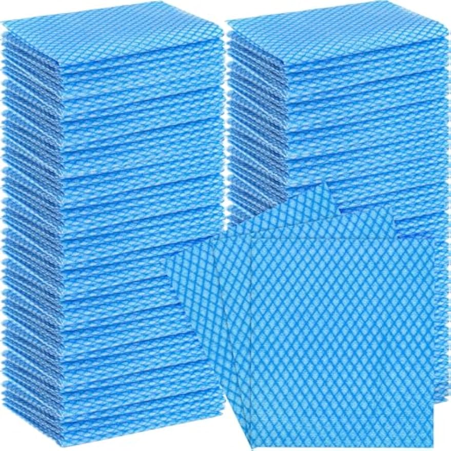 Tioncy 300 Pcs Disposable Dish Cloths for Kitchen Disposable Cleaning Cloth and Towels Handy Cleaning Wipes Disposable Rags for Kitchen and Office(Blue)