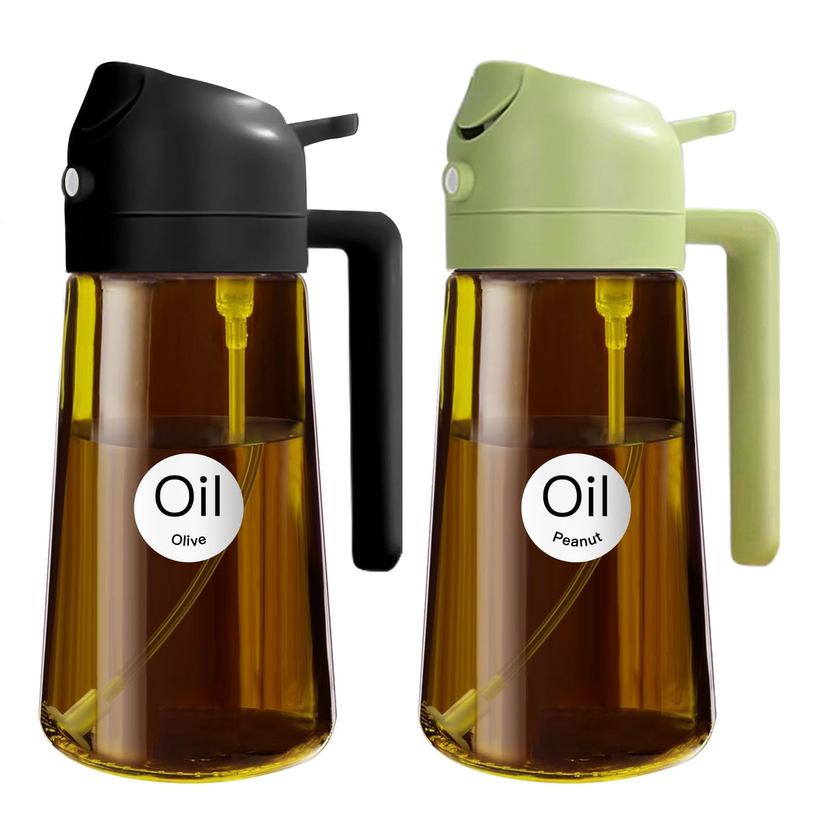 YARRAMATE 16oz/470ml Light Blocking Oil Sprayer for Cooking (Black) | Food-Grade 2 in 1 Olive Oil Dispenser Bottle for Kitchen, Premium Dark Amber Glass Oil Bottle for Air Fryer, BBQ