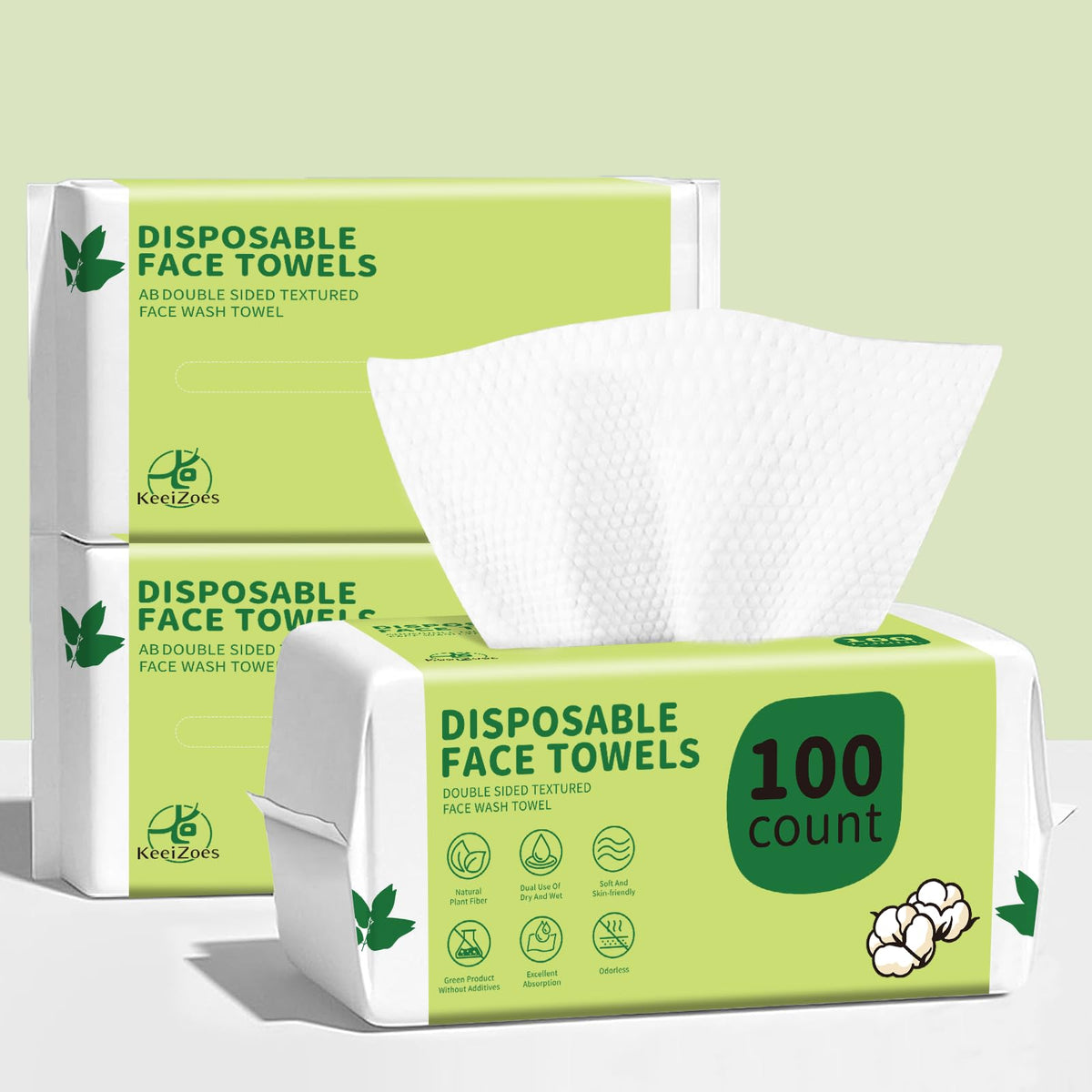 Disposable Face Towels 300 Count, Biodegradable Ultra Soft & Thick Facial Towels for Sensitive Skin, Lint-Free Makeup Remover Dry Wipes, Multi-Purpose Cleansing Towelettes for Face Wipes, Skincare