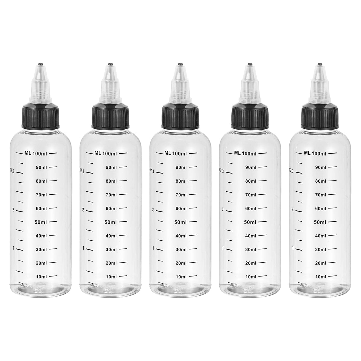 PATIKIL 1oz(30ml) Plastic Dispensing Bottle, 5Pcs Squeeze Graduated Empty Bottles with Black Twist Cap for Liquids, Inks, Oils, Sauces, Arts and Crafts, Transparent