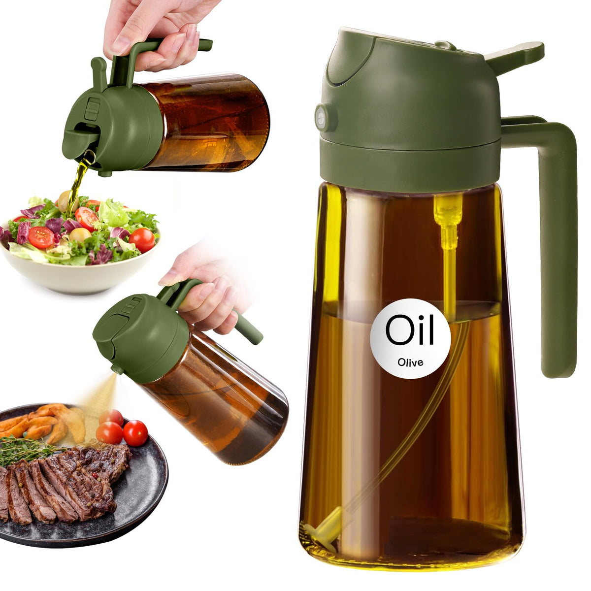 YARRAMATE 16oz/470ml Light Blocking Oil Sprayer for Cooking (Black) | Food-Grade 2 in 1 Olive Oil Dispenser Bottle for Kitchen, Premium Dark Amber Glass Oil Bottle for Air Fryer, BBQ