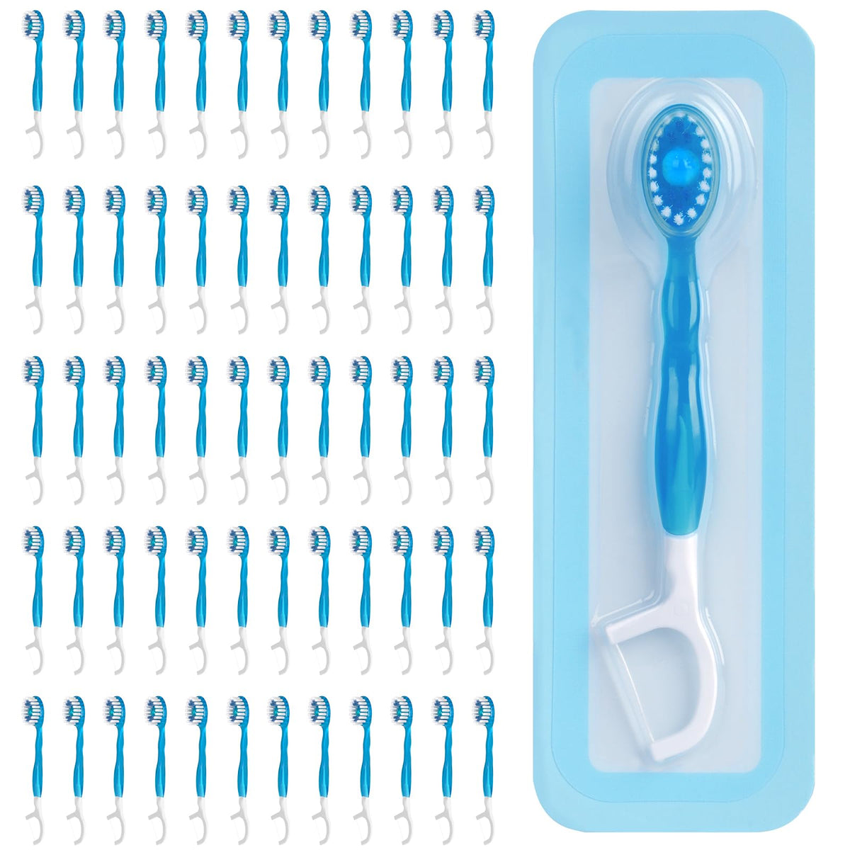 40 Count Disposable Mini Travel Toothbrushes Individually Wrapped, 5 in 1 Pre-Pasted Mini-Brush+Floss+Pick+Tongue Scraper, On The Go Toothbrush with Freshening Bead, Coolmint