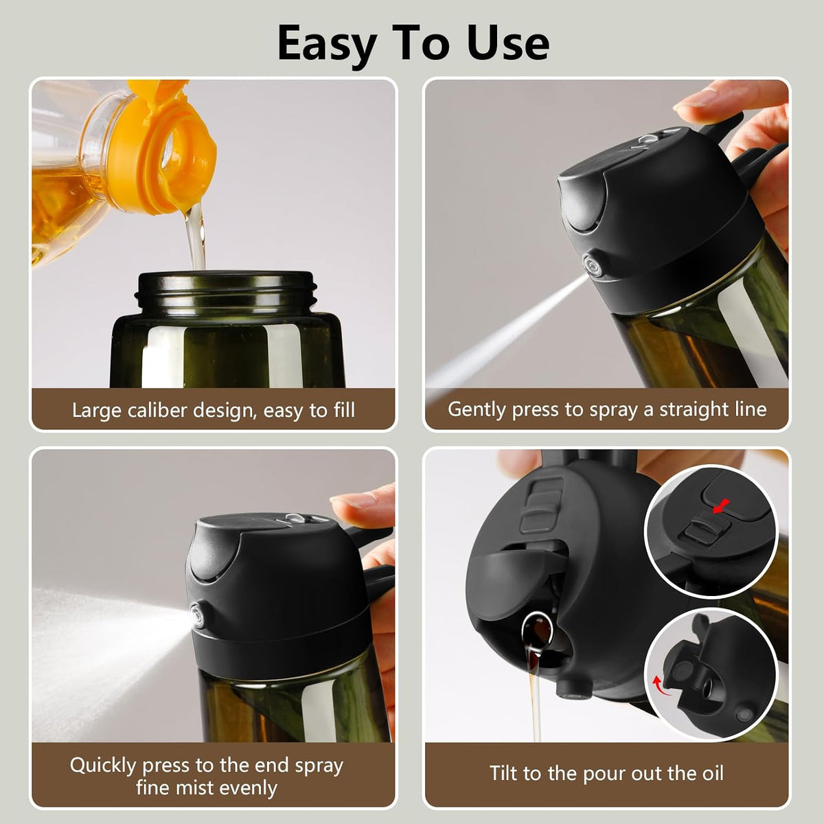 SWEET VIEW 2Pcs Olive Oil Spray Bottle 16oz/470ml | Glass Light-Proof Oil Pourer/Dispenser for Kitchen Air Fryer, Cooking, Salad, and BBQ, with Stickers