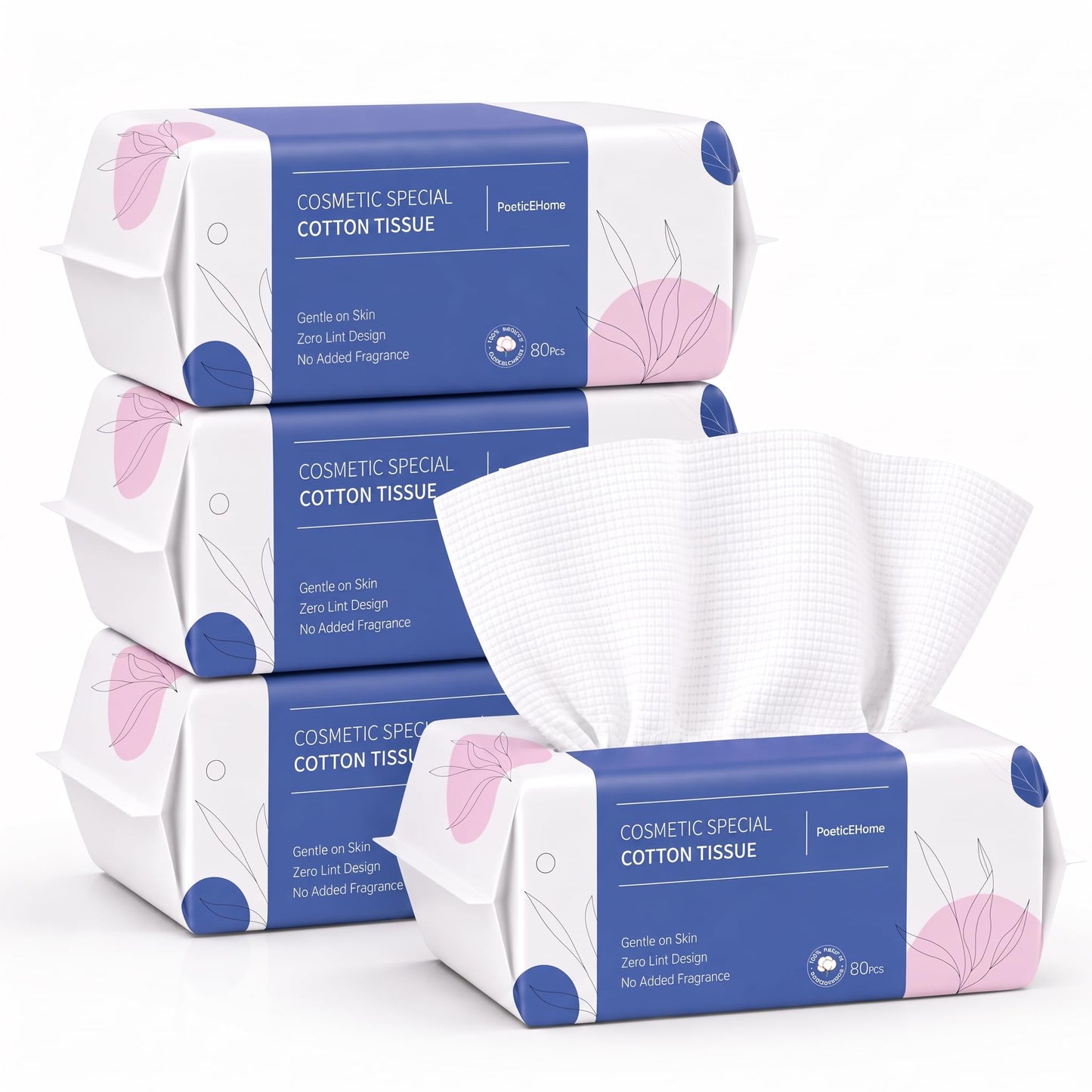 PoeticEHome Disposable Face Towels, Thick Yet Soft Cotton Dry Wipes, 1 Pack | 80-Count Facial Towels for Daily Cleansing, Face Washing and Makeup Removal; Absorbent, Lint-Free, Unscented