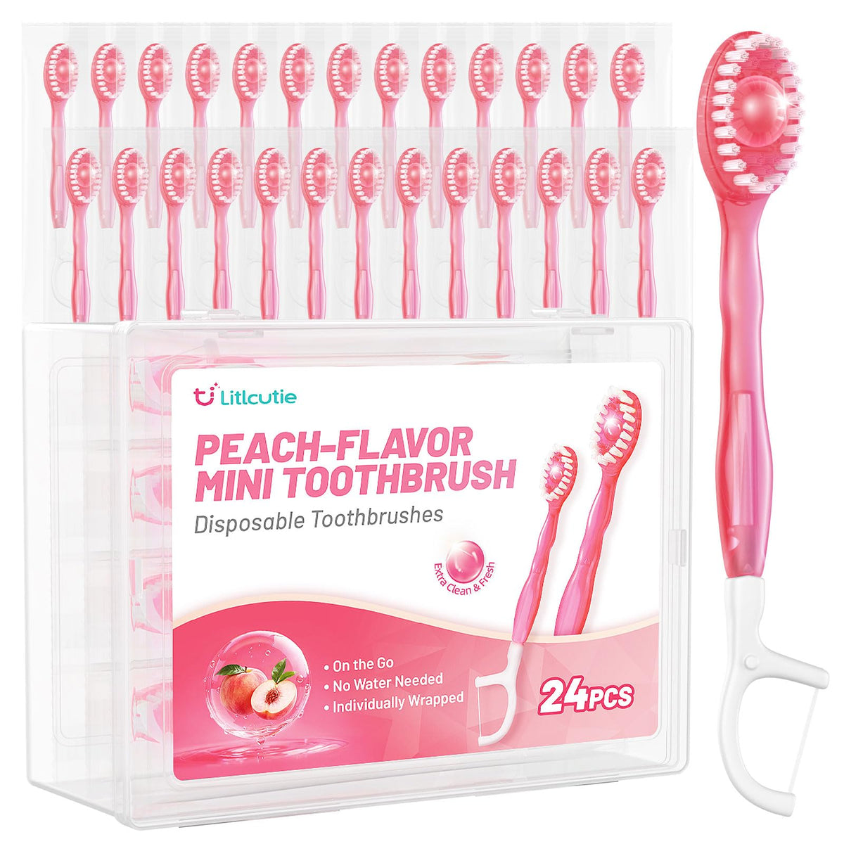 12 Pack 5 in 1 Mini Disposable Toothbrush Kit, Green Tea Flavor | Individually Wrapped, Built-in Toothpaste, Floss, Tooth Pick, Tongue Scraper, Portable for Kids Adults
