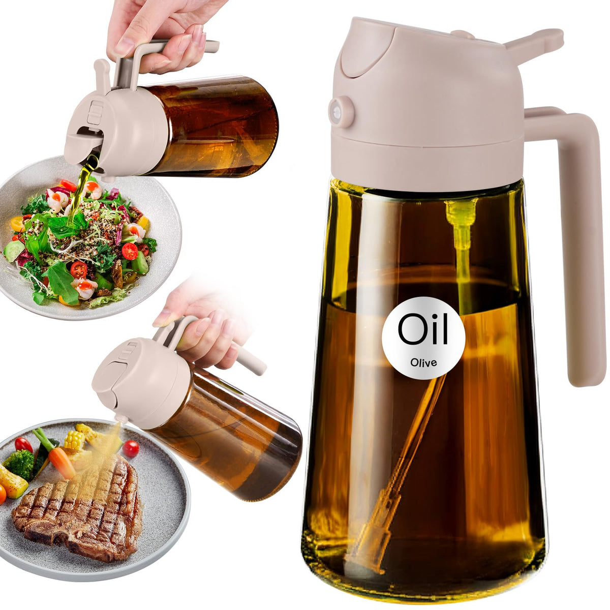 YARRAMATE 16oz/470ml Light Blocking Oil Sprayer for Cooking (Black) | Food-Grade 2 in 1 Olive Oil Dispenser Bottle for Kitchen, Premium Dark Amber Glass Oil Bottle for Air Fryer, BBQ