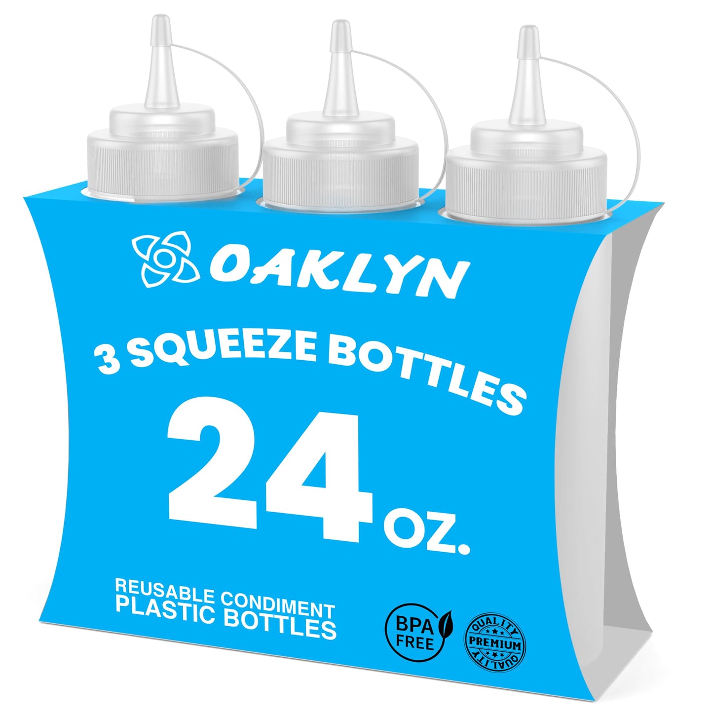Oaklyn Squirt Bottles, BPA-Free Condiment Squeeze Bottles, 16oz, 6 Pack | For Sauces, Dressings, Oils, BBQ & Crafts – Durable, Leak-Proof, Easy to Fill & Clean