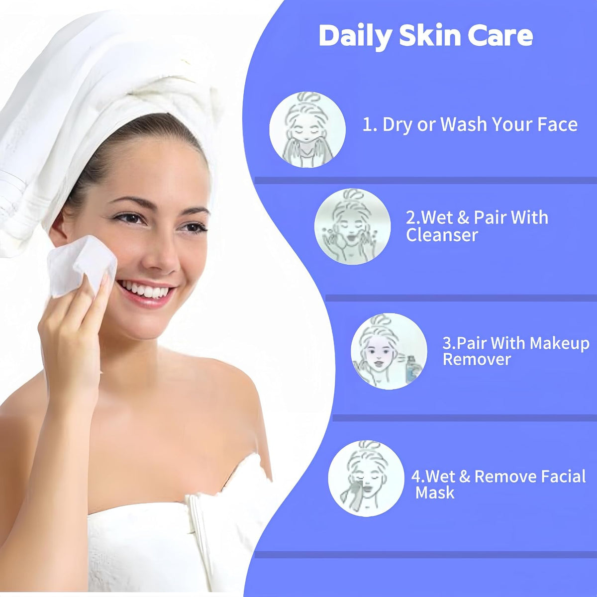 Disposable Face Towel 100 Count, Soft Cotton Clean Skin Face Towels, Dry Wipes Cotton Facial Towels Wash Cloths Tissue Thickened, Disposable Face Towelettes for Cleansing, Makeup Remover and Skincare