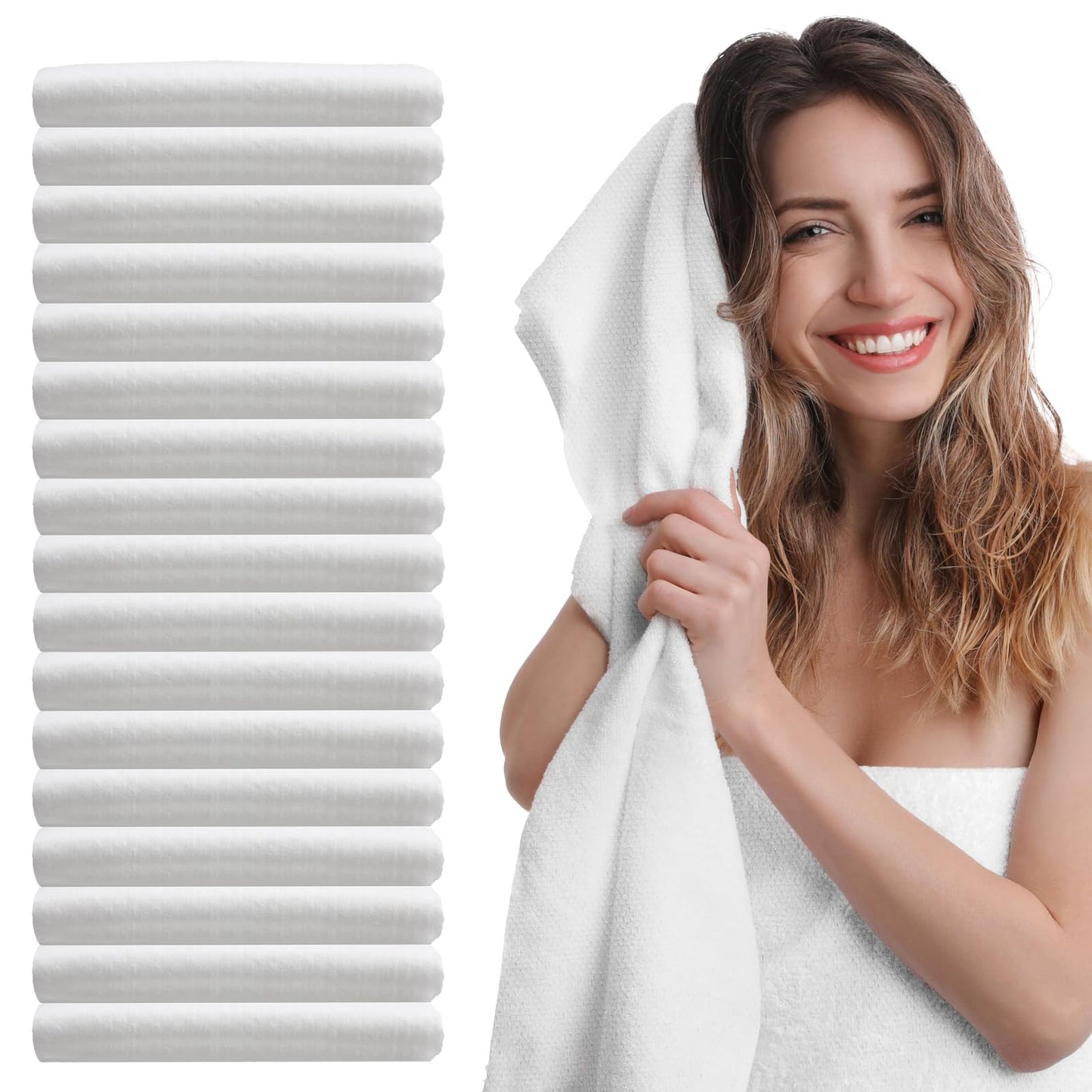 Molain 100Pcs Disposable Bath Hair Towels, Pure Cotton Absorbent Large Luxury Tissues, 27.5" x 12" Salon Spa Towels for Massage Yoga Camping Trips (White)