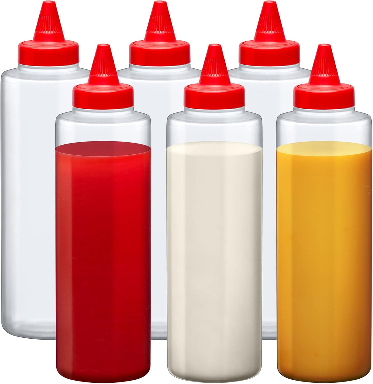 Amazing Abby 16-Ounce Plastic Squeeze Bottles (Set of 6), Reusable Condiment Bottles, BFA-Free, Dishwasher-Safe, Perfect for Ketchup, Mustard, Mayonnaise, Sauces, Condiments, Dressings, and More