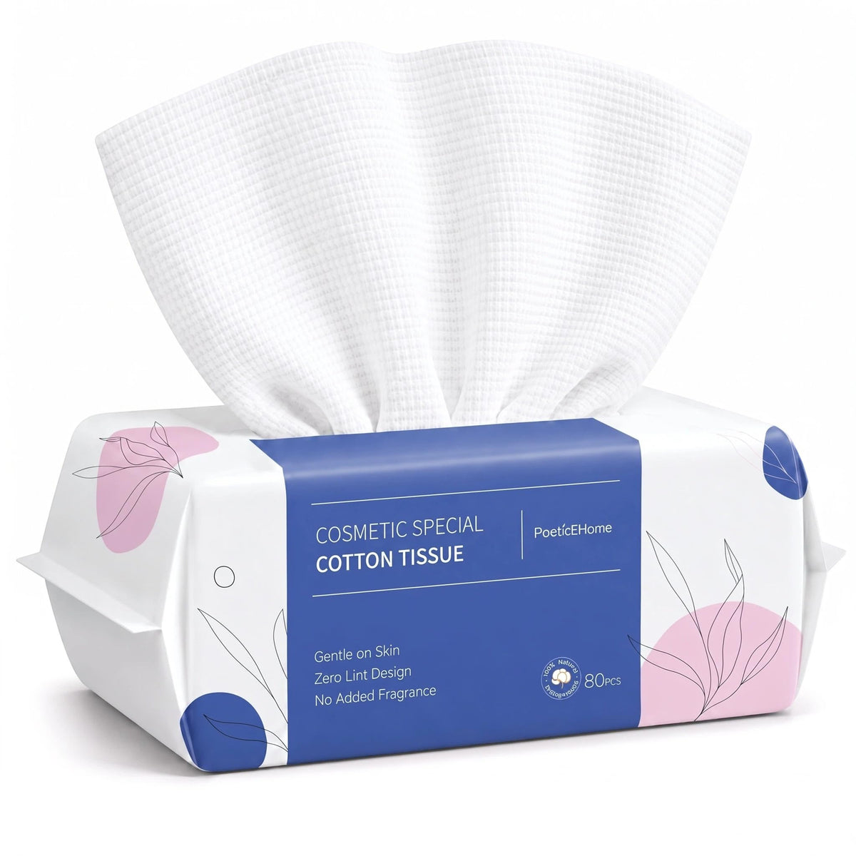 PoeticEHome Disposable Face Towels, Thick Yet Soft Cotton Dry Wipes, 1 Pack | 80-Count Facial Towels for Daily Cleansing, Face Washing and Makeup Removal; Absorbent, Lint-Free, Unscented