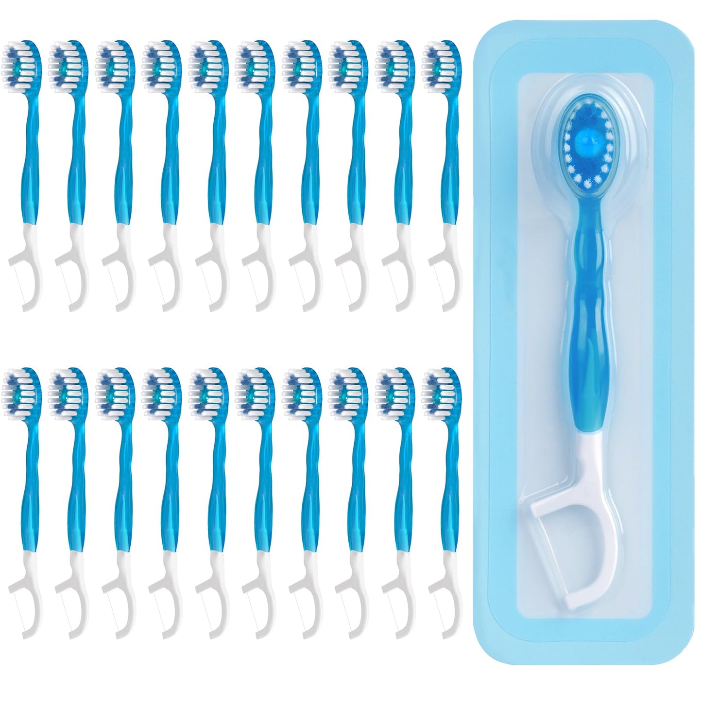 40 Count Disposable Mini Travel Toothbrushes Individually Wrapped, 5 in 1 Pre-Pasted Mini-Brush+Floss+Pick+Tongue Scraper, On The Go Toothbrush with Freshening Bead, Coolmint