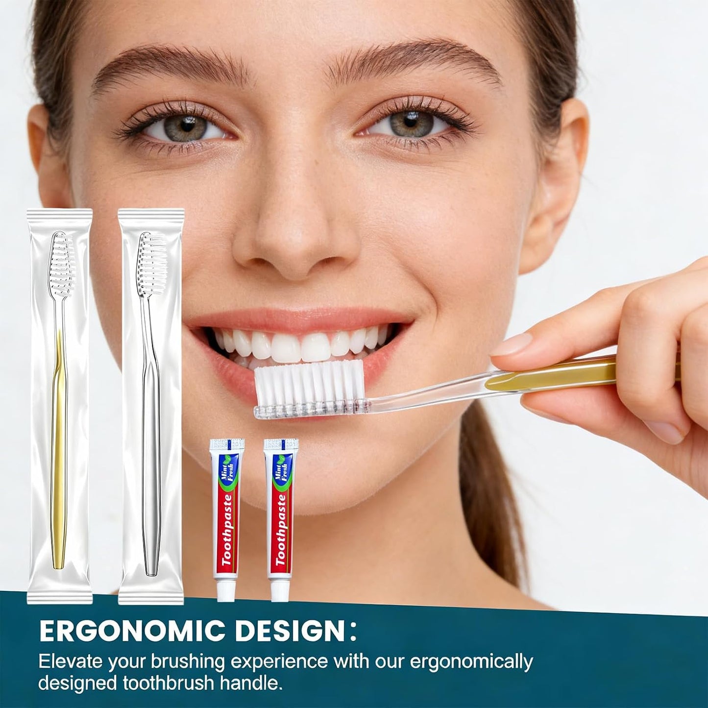 50 pcs Disposable Toothbrushes with Toothpaste, 2 Color Toothbrushes and Toothpaste 10g, Bulk for Homeless, Travel, Hotel,Charity