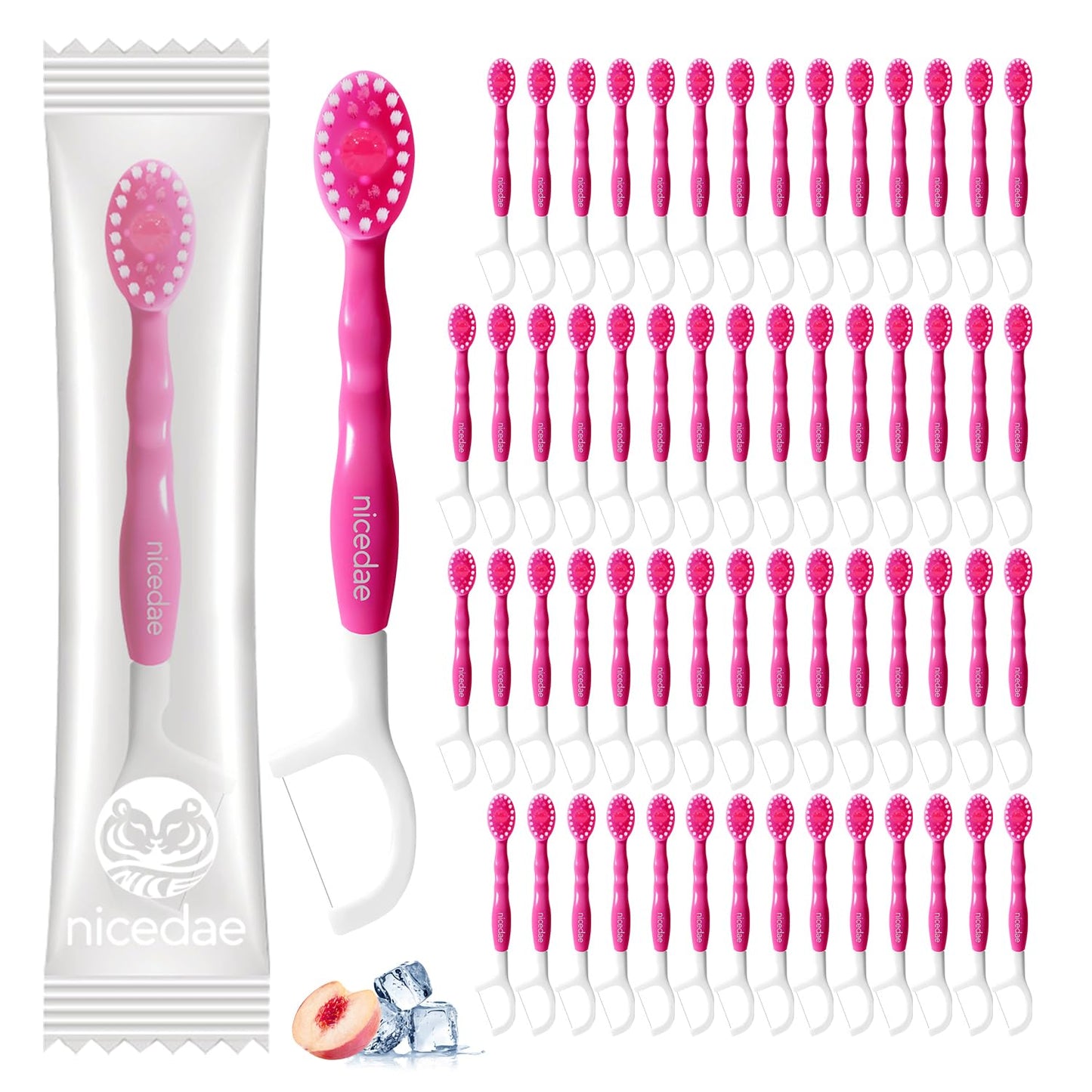60Ct Disposable Mini Travel Toothbrush Bulk with Toothpaste | 5in1 Portable Toothbrushes Set Floss Pick Tongue Scraper Cruise and Travel Essentials