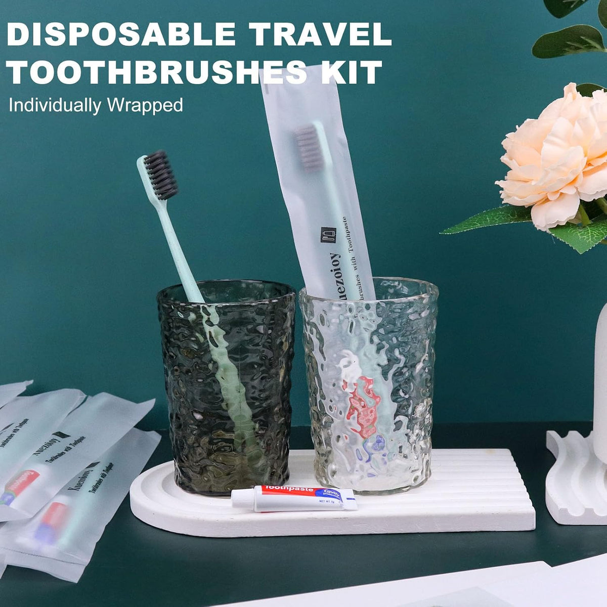 Disposable Toothbrushes with Toothpaste,60 Pack Green | Individually Wrapped Disposable Travel Toothbrushes Kit in Bulk for Homeless,Nursing Home,Hotel,Charity