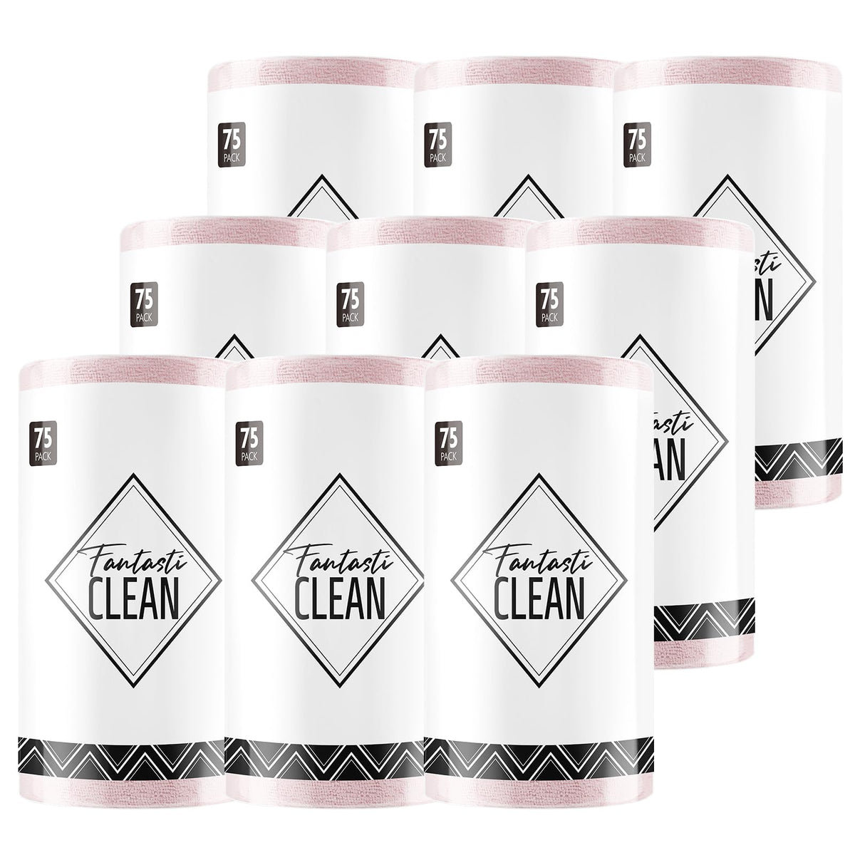 Fantasticlean Microfiber Cleaning Cloth Roll -75 Pack, 12" x 12" (Pink) | Super Absorbent, Lint-free, Tear-away Microfiber Towel Roll, for All-Purpose Cleaning, Reusable Alternative to Paper Towels