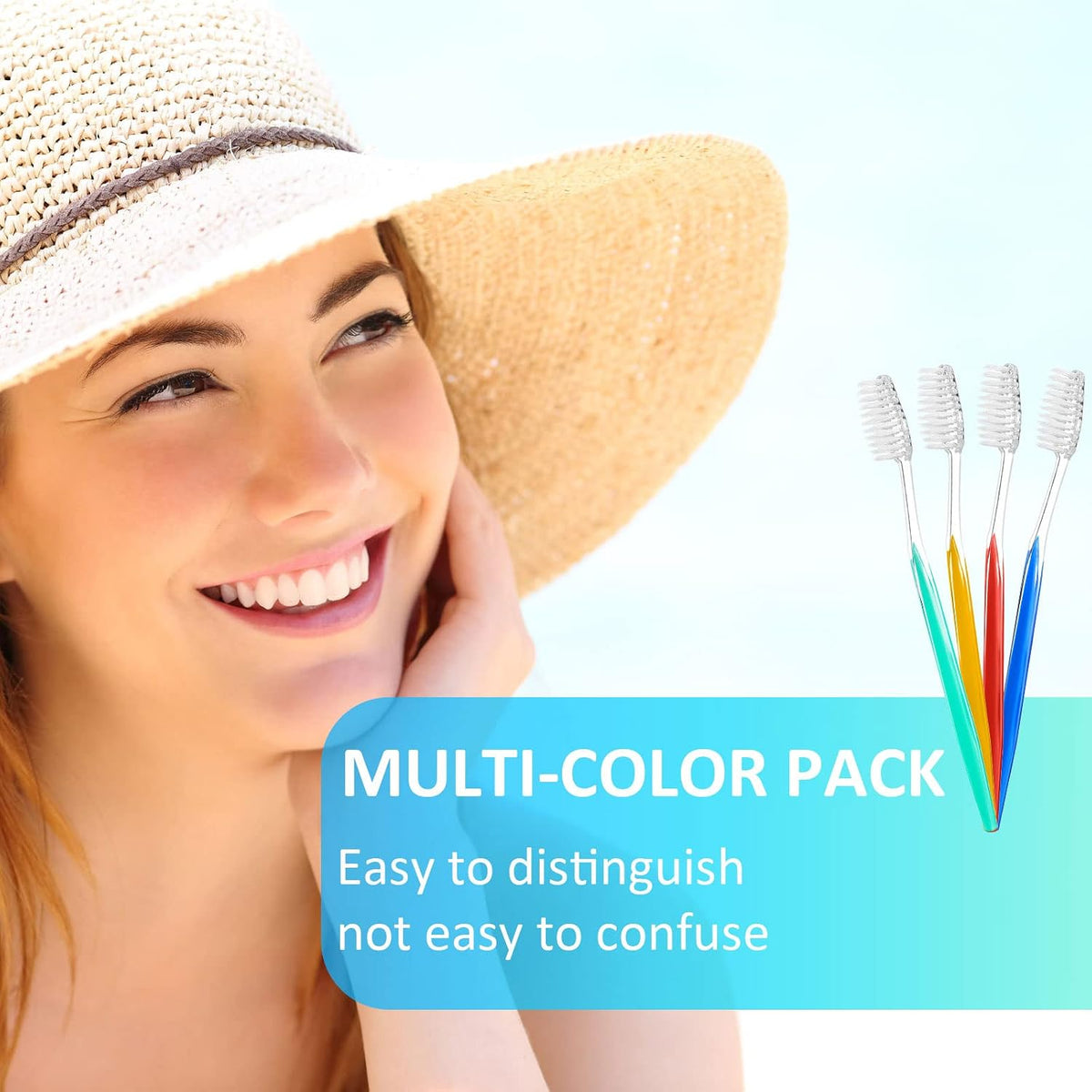 Patelai 100 Pcs Disposable Travel Toothbrush Bulk Individually Wrapped Toothbrush Pack Medium Soft Bristle Manual Disposable Colorful Tooth Brush for Adult Work Travel Hotel Donation (Vivid)