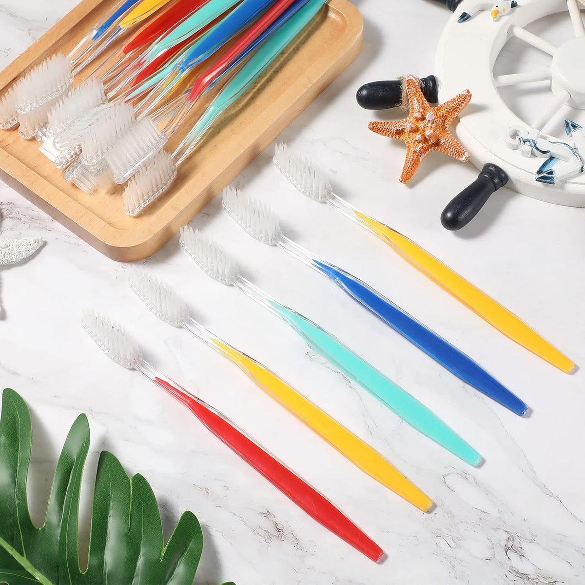 Patelai 100 Pcs Disposable Travel Toothbrush Bulk Individually Wrapped Toothbrush Pack Medium Soft Bristle Manual Disposable Colorful Tooth Brush for Adult Work Travel Hotel Donation (Vivid)