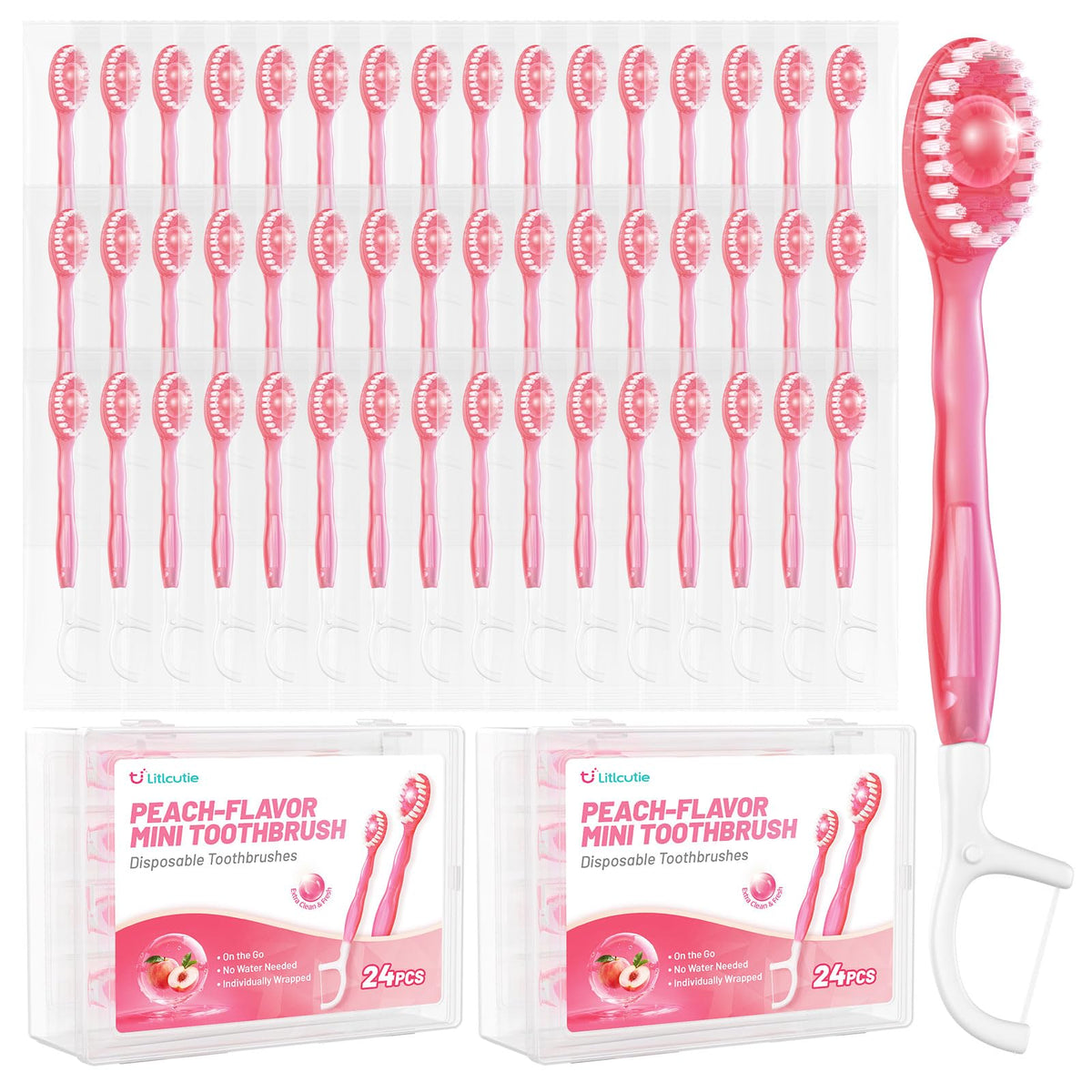 12 Pack 5 in 1 Mini Disposable Toothbrush Kit, Green Tea Flavor | Individually Wrapped, Built-in Toothpaste, Floss, Tooth Pick, Tongue Scraper, Portable for Kids Adults