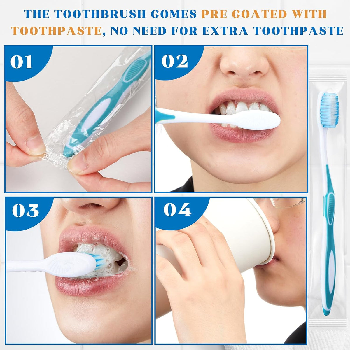 100 Pcs Prepasted Disposable Toothbrushes Individually Wrapped Pre Pasted Soft Bristle Tooth Brush Travel Toothbrush for Camping Guestroom Car Office School Hotel Homeless Gifts (Blue)