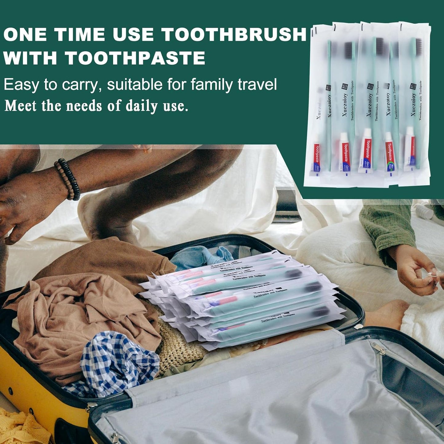 Disposable Toothbrushes with Toothpaste,60 Pack Green | Individually Wrapped Disposable Travel Toothbrushes Kit in Bulk for Homeless,Nursing Home,Hotel,Charity