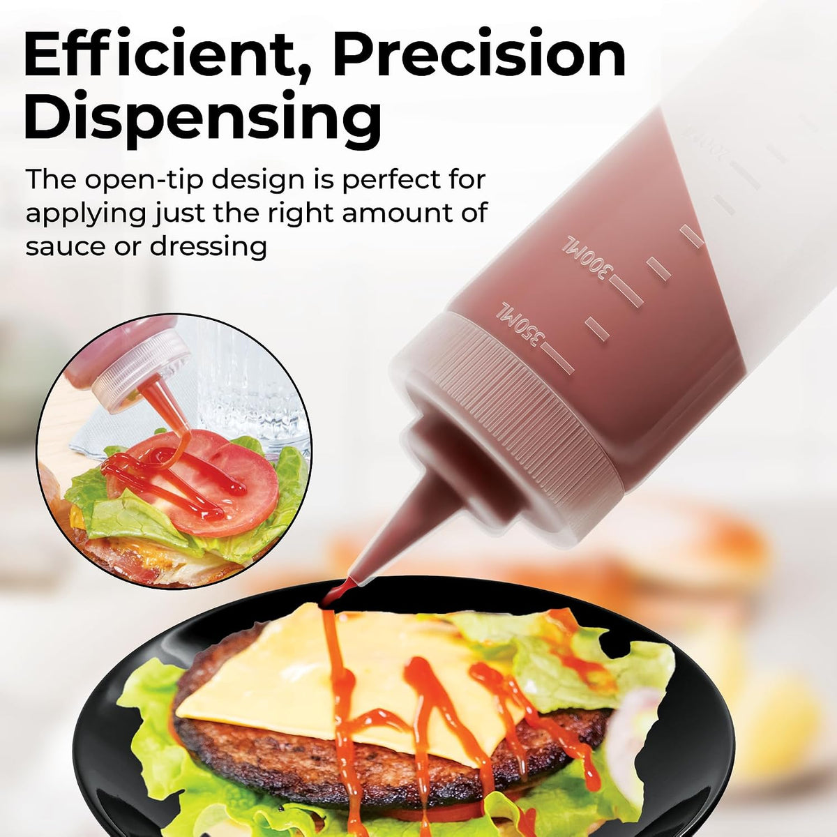 Restaurantware 12 Ounce Condiment Squeeze Bottle 1 With Lid Plastic Squeeze Bottle - Precison Dispensing Tip Flexible Clear Plastic Squeeze Bottle For Sauces For Sauces Spreads Or Condiments