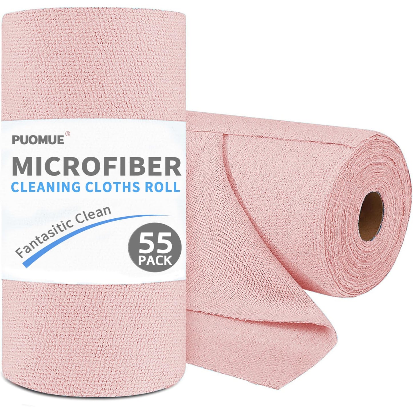 Puomue 55 Pack Microfiber Cleaning Cloth Roll, Tear Away Reusable Paper Towels, 11" x 9", Ultra Absorbent & Lint Free Microfiber Cloth for Cleaning Cars, Kitchen, Window, Home and Shop, Grey
