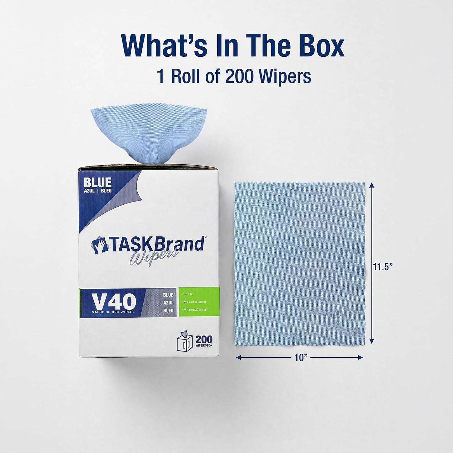 TaskBrand N-V040CGB Blue V40 Value Series Center Pull Wiper Sheets, All-Purpose Disposable Cleaning Towels, 10 x 11.5 Inches, Roll of 200