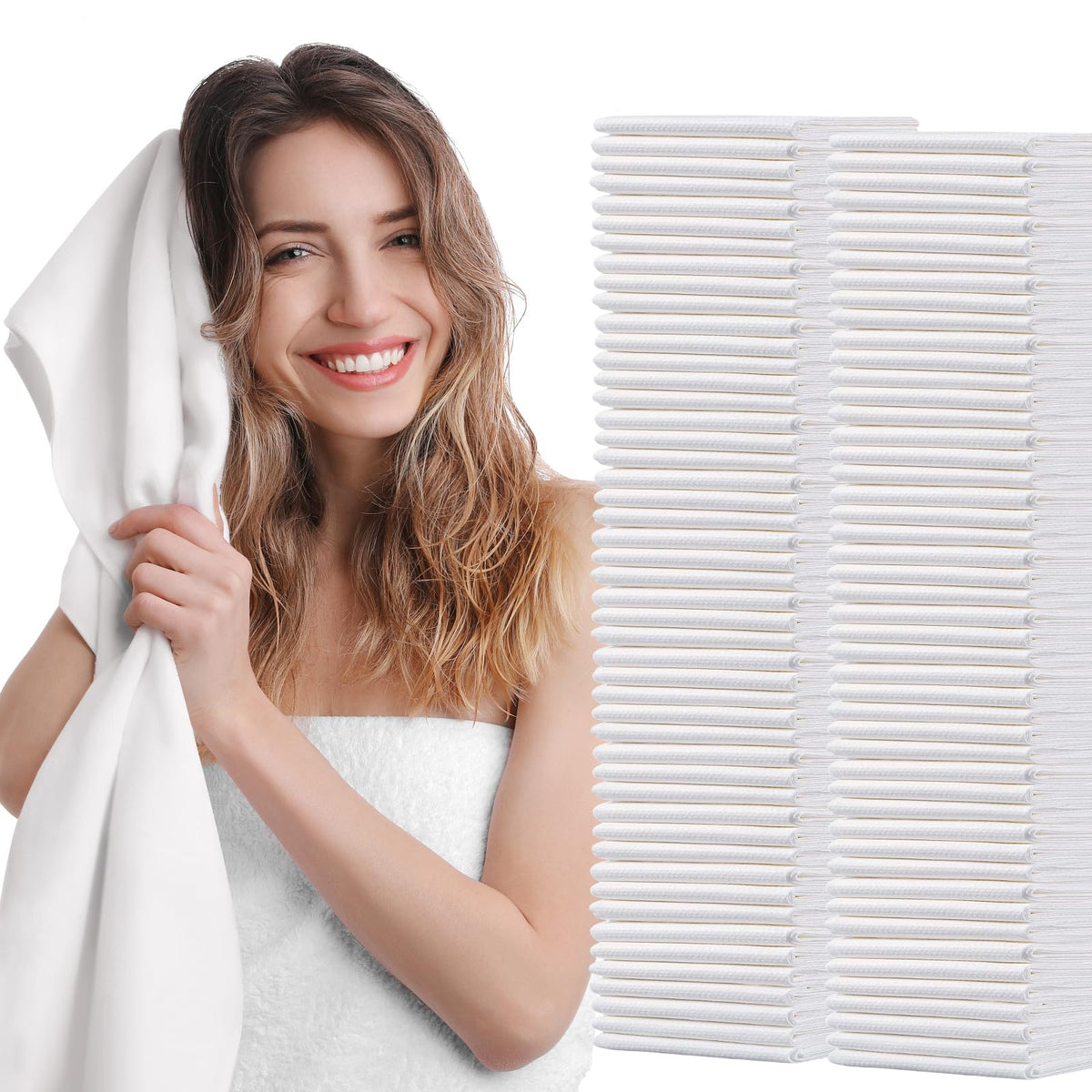 50pc Disposable Large Luxury Bath Hair Drying Towels 16"x 31.5" | Super Absorbent Towels, Salon & Spa Yoga Camping Trips for Hair, Face, Body