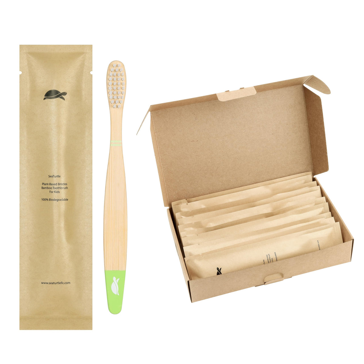 Sea Turtle Plant-Based Bristles, Soft Bamboo Toothbrushes, Individually Sealed for Kids (10 Pack)
