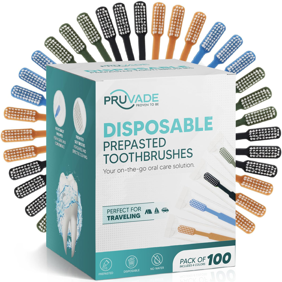 144 Pack Disposable Toothbrushes with Toothpaste - Prepasted Mint | Prepasted Toothbrushes - Individually Wrapped Single Use Waterless Tooth Brush with Soft Bristles for Hotel, Camping, Travel