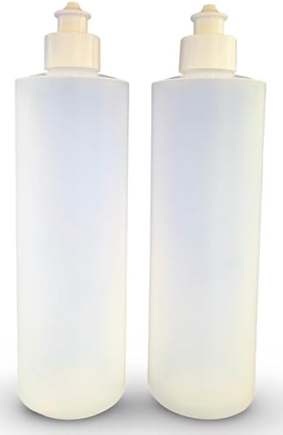 2 Pack Refillable 16 Ounce HDPE Squeeze Bottles With Push/Pull Button Top Dispenser Caps-Great For Lotions, Shampoos, Conditioners and Massage Oils-Includes our patented thread-on funnel