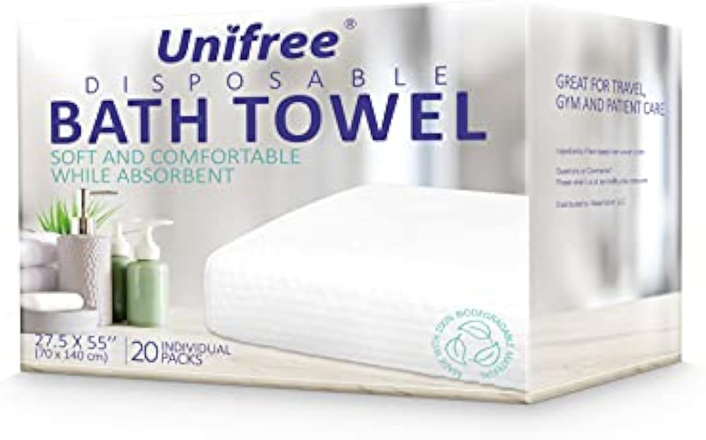 Unifree Disposable Bath Towels 丨Camping Towel I Gym Towel I Barber Towel 20 Count, Individually Packed, Large Size 27.5 by 55 inches (27.5“x55”)