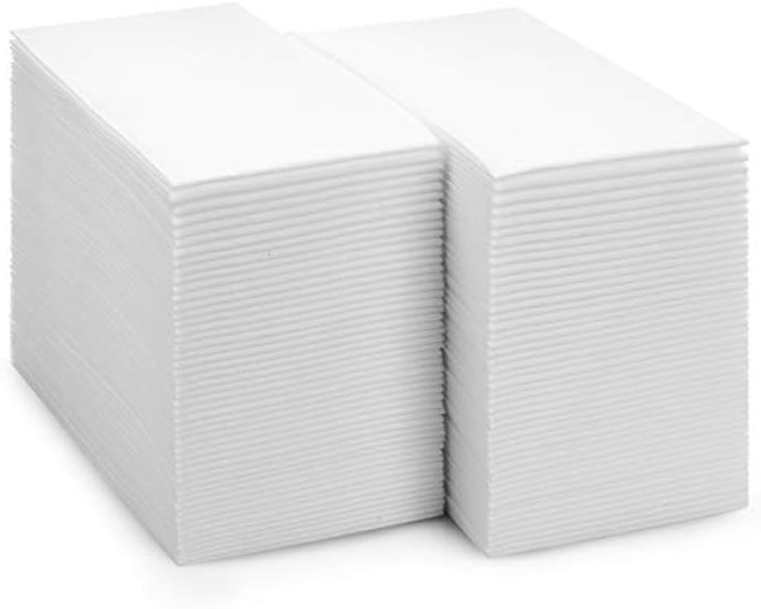 300 Pack Disposable Guest Hand Towels for Bathroom, Linen-Feel, Medium Size | Thick and Absorbent Cloth-Like Paper Napkins, Made in USA, White, 8x17 in, for Parties, Weddings, Events, Guest Bathrooms