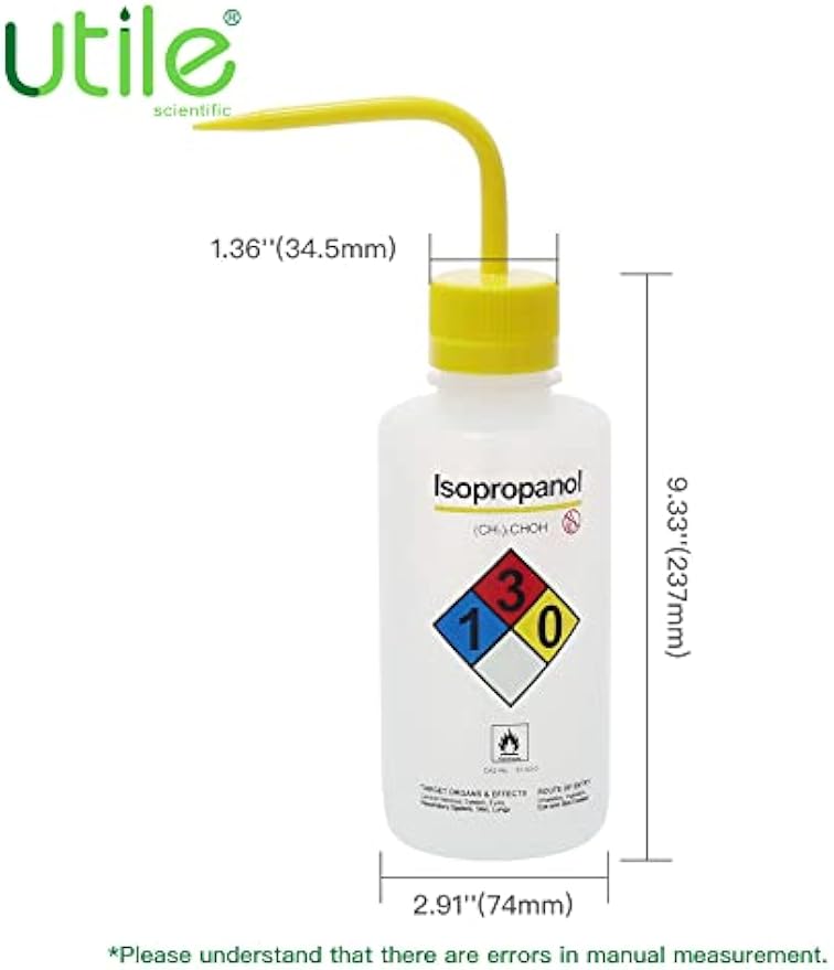 Utile Isopropanol Self-Venting Safety Wash Bottles, 4pcs of Vol.500ml, Narrow Mouth Squeeze Bottle, LDPE Material with PP Material Closure, 5511.0471.4