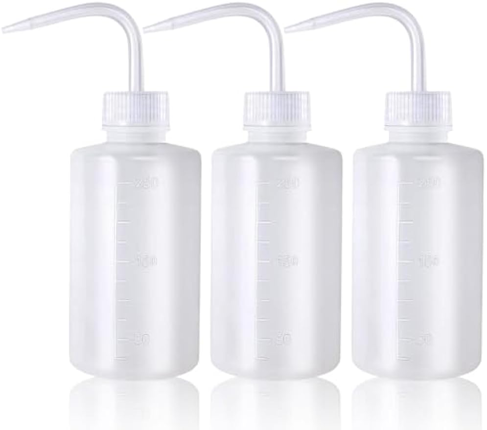 Squeeze Bottles 3-Pack (250ml/8.45oz) Leak-Proof Wash Bottle | For Cleaning, Watering & Precision Tasks, LDPE Squirt Bottles with Angled Nozzle & Measurement Scale